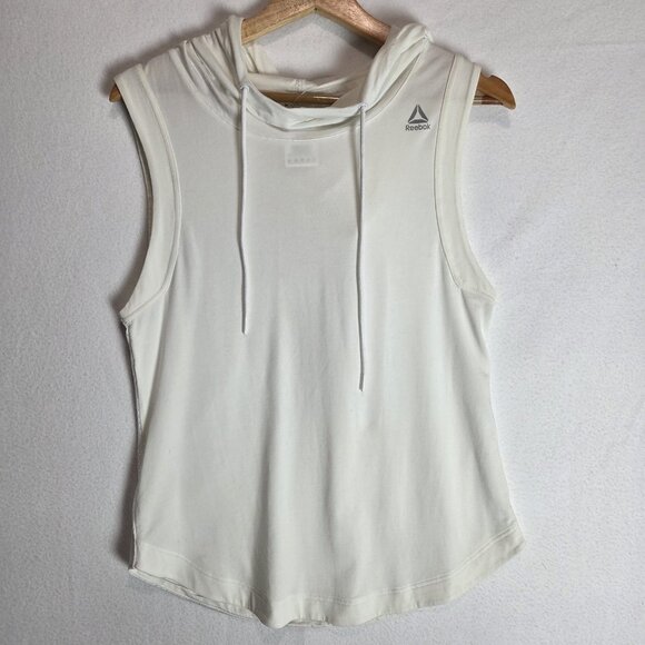 Reebok Womens Small Workout Ready Sleeveless Hoodie Running White Speedwick - Picture 1 of 8